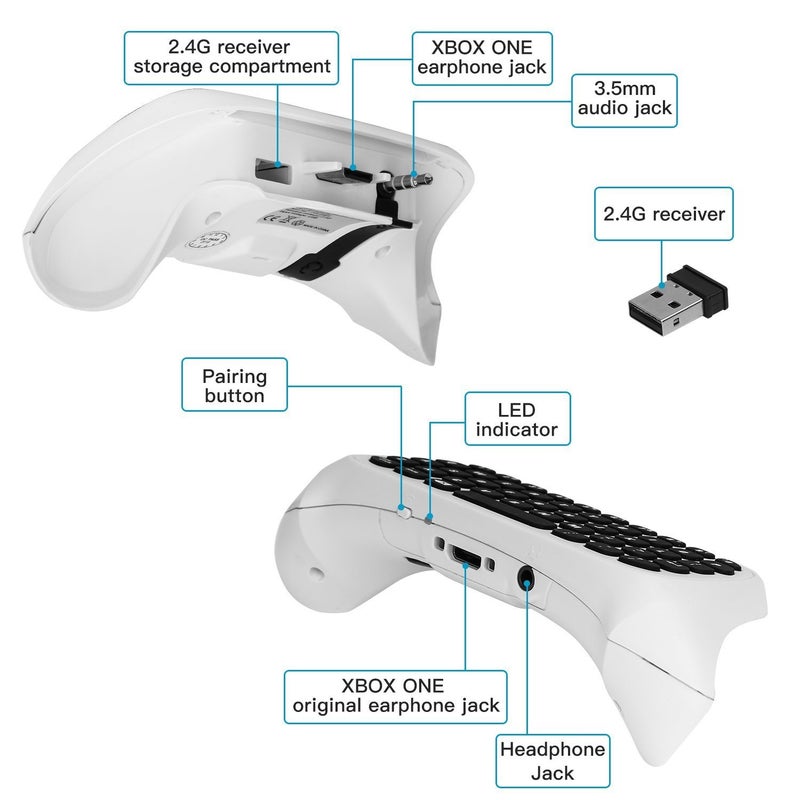 Megadream Xbox Wireless Chatpad Keyboard With 3.5mm Audio Jack for One/Series S/X, Elite/Elite 2, PC - 2.4G USB Receiver & Charge Cable Included - Image 5